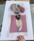 Vintage Needlepoint Canvas Pattern Siamese Cat Unfinished With Wool 11 5 X 11 5