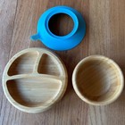 Avanchy Baby   Toddler Bowl   Plate Set Bamboo Wooden Suction Base Baby Led Wean