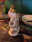 Vintage Porcelain Parakeet Bird Figurine Ceramic Parrot Sculpture Green Flowers