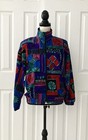 Vtg 90s Abstract Bomber Jacket Full Zip Shoulder Pads Petite Size Medium