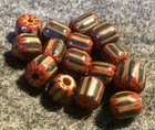 15 Original Chevron Glass Trade Beads Huron Indians 1700 s Red White Blue