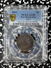 1864 New Brunswick 1 Cent Pcgs Au58 Lot g131 Tall  6  Variety
