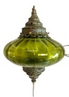 Vtg Mcm Green Glass Swag Lantern Pendant Light Retro Turkish Bohemian 60s 15   