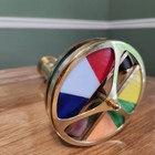 Vintage Gatco Brass Dual Stained Glass Dial Wheel Kaleidoscope 