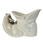 Vintage Lefton Green Elf Pixie White Ceramic Planter Christmas Lustre Iridescent