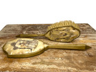 Antique Victorian Vanity Hand Mirror And Brush Set Gold Tone
