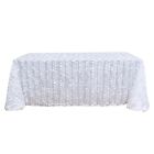 White 90 x132  Taffeta Rectangular Tablecloth Leaf Petals Design Party Supplies