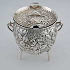 Rare Sterling Silver A  Jacobi   Co Repousse Mustard Pot Cauldron Baltimore Md