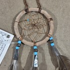 Authentic Navajo Dream Catcher Handcrafted Blue Beads Feathers 2  Diameter