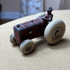 Vintage Cast Iron Red Fordson Tractor W  Driver Arcade 3    Balloon Wheels
