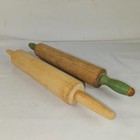 Nice Lot Of 2 Vintage Wood Rolling Pins-green   Plain Handles Primitive Decor