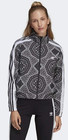 Adidas Originals Women Zip Windbreaker Jacket Black White Abstract Pattern Sz S