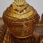 Vintage Amber Glass Heavy Dressing Table Vanity Set Tray W  3 Pots 1 Ring Dish