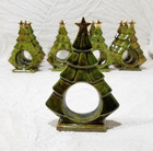 Set Of 12 Vintage Mcm Christmas Tree Ceramic Napkin Ring Holders