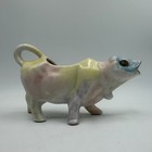 Vtg Hand Painted Cow Creamer Pastel Ceramic Milk Pitcher Mcm Folk Art Gold Trim