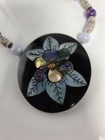 Vintage Lee Sands Mother Of Pearl Inlay Flowers Necklace Accent Glass   Gemstone