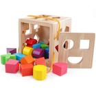 Wooden Shape Sorter Toy With 19 Blocks Natural Solid Wood For Toddlers 2-4