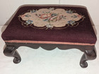 Vtg Antique Wood Foot Stool Ottoman Floral Wool Needlepoint Needlework