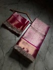 Banarasi Soft Tissue Silk Saree  Pink   Gold Zari Weaving  Pearl Lace