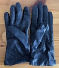 Black Lined Leather Cashmere Wrist Gloves Unisex Size 7 1 2 Classic