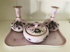 Antique Vanity Set Tray Japan Porcelain Painted Flowers Chic Shabby Cottage