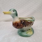 Vintage Ceramic Green   Brown Duck Planter Plant Pot Sponge Dish Bowl 6 h X 8 l