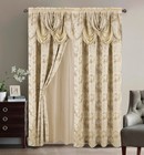 Luxury Jacquard Beige Curtain Set - 2 Panels With Valance   Backing  55x84