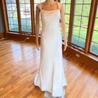   Galina Sleeveless Beaded Ivory Silky Satin Bridal Gown Wedding Dress Size 4