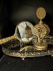 Vtg Gold Leaf    filigree Ormolu Perfume Bottle Cherub Hand Mirror Vanity Lot Of 2