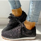 Women Flat Sneakers Casual Lace Up Bling Vulcanized Mesh Shoes Soft Knitting