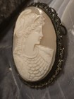 Greek Goddess Athena Antique Victorian Gold Filigree Real Carved Shell Cameo