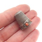 925 Sterling Silver Antique Art Deco Real Coral Sewing Thimble  missing 1 Stone 