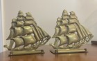 Vintage Pair Solid Brass Old English Sailing Nautical Ship Foldable Bookends