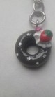 Black Donut W  White Dots Keychain W  Strawberry Charm   Detachable Keyring
