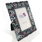 Bejeweled Filigree Pattern Photo Frame  Enamel Painted With Crystals In Blue
