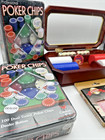 Vtg Bicycle Executive Poker Set Wood Glass Case 500  Chips Cards Harrah   s Chip