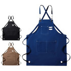 1 Pc Thick Waterproof Canvas Apron With Pockets Adjustable Crossback Design