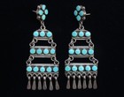 Vint Native American Turquoise Tiered Chandelier Pierced Earrings 925 Sterling