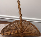 Vintage Wicker Gathering Basket Woven Willow Rattan Large Round With Handle