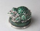 Russian 88 Silver   Enameled Frog Figure paperweight On Nephrite Base