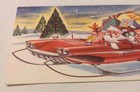 Vtg Mid Century Modern Mcm Christmas Xmas Artist Greeting Card Santa Car Deer