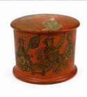 Antique 1800 s Chinese Reddish Orange Lacquered Tea Caddy Box