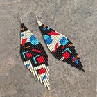 Abstract Geometric Seed Bead Earrings Mismatched Modern Fringe Statement Jewelry