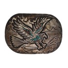 Vintage Navajo Native American Sterling Silver Turquoise Coral Eagle Belt Buckle