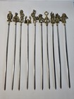 Vintage Turkish Stsinless Steel Brass Shish Kabob Skewers Bbq Set Of 10 Animals