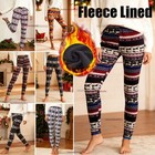Women Winter Warm Fleece Xmas Snowflake reindeer Knitted Leggings Stretch Pants