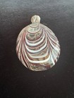 19th C  Hand Blown Nailsea Glass Flask Marbrie Looped Design Purple White Clear