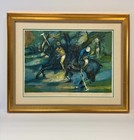 Vintage Rare Original Framed Mcm Marcel Mouly Signed Lithograph Polo Match