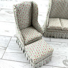 4 Pc Dollhouse Living Room Set Miniature Regency French Wingback 1 12 Brass Feet