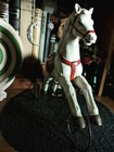 Rare Vintage Carousel White Horse Tricycle Oddities Shelf Decor Metal Folk Art 